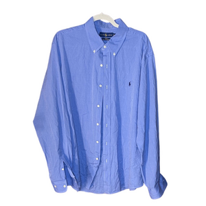 Ralph Lauren Logo-Embroidered Blue Cotton Oxford Button Down Shirt XXL